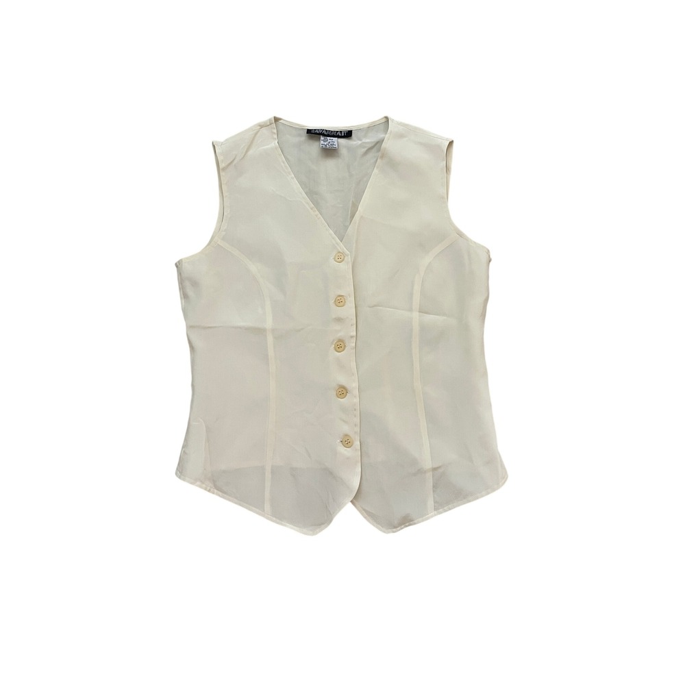 Vintage Cream Silk Tailored Vest Button Front Size S by Savannah